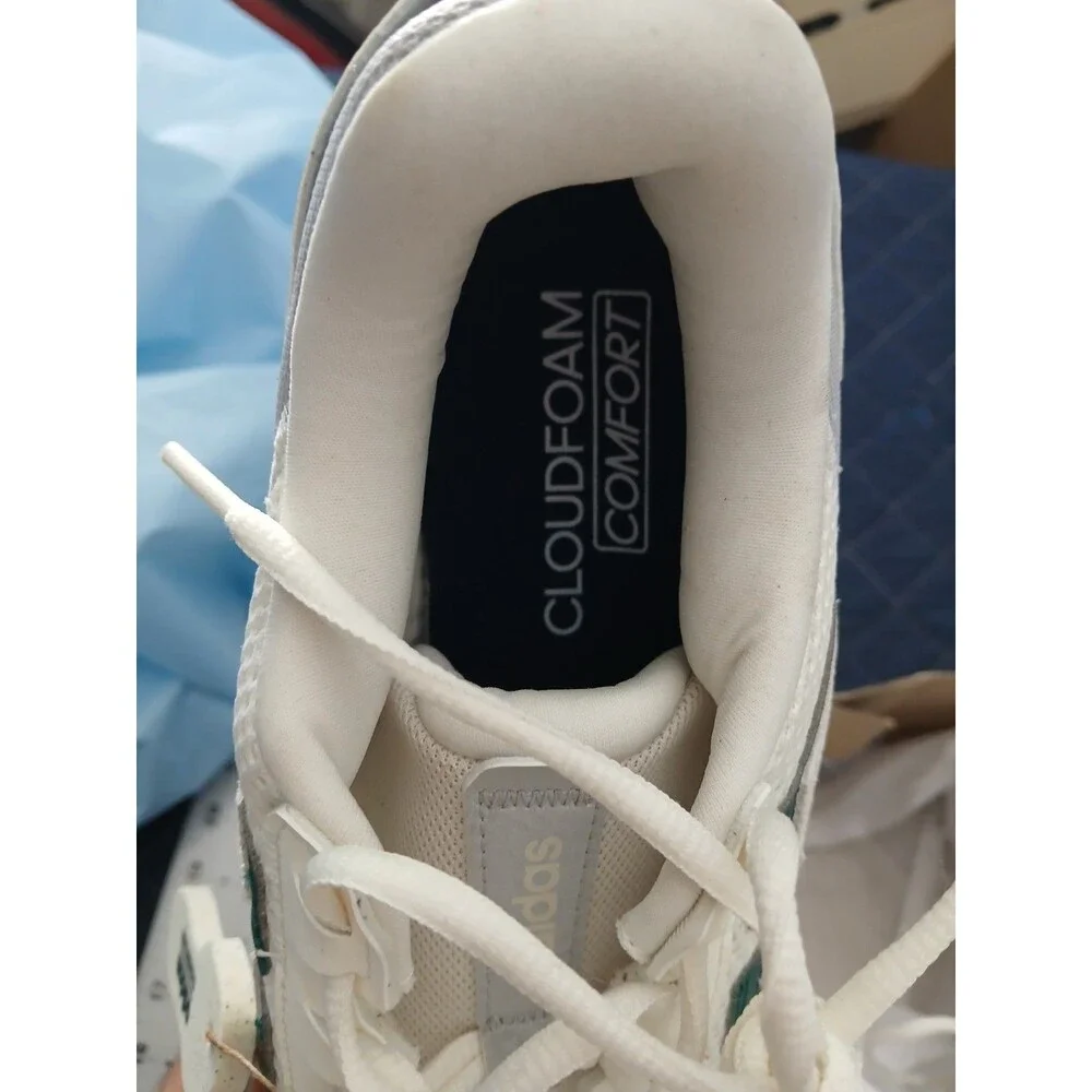adidas Cream White Athletic Sneakers with Green Stripes